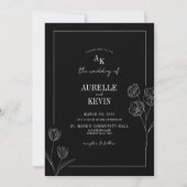 Floral Line Rustic Black Elegant All in Wedding  Kaart (Achterkant)