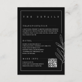 Floral Line Rustic Black Elegant Wedding Details Informatiekaartje