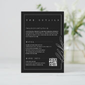 Floral Line Rustic Black Elegant Wedding Details Informatiekaartje (Staand voorkant)