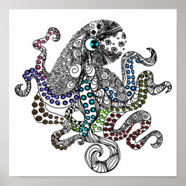 Floral line tangle octopus poster