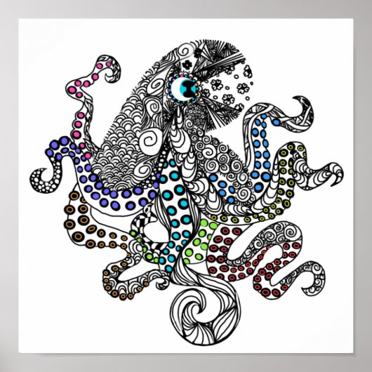 Floral line tangle octopus poster (Voorkant)