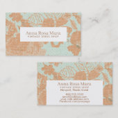 *~* Floral  Linen Bronze Gold Turquoise Visitekaartje (Voorkant / Achterkant)