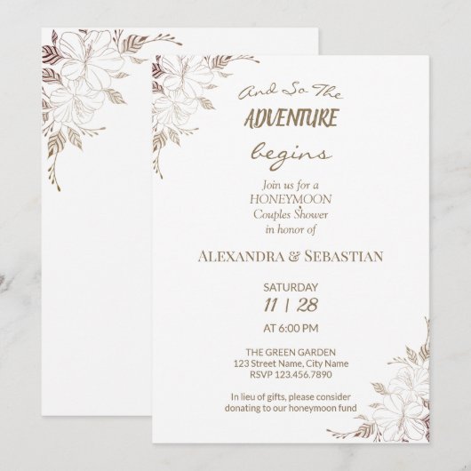 Floral Lines Grass Honeymoon Shower Kaart (Voorkant / Achterkant)