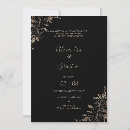 Floral Lines Grass Wedding Invitation Kaart (Voorkant)