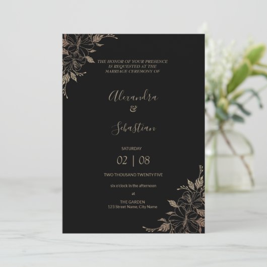 Floral Lines Grass Wedding Invitation Kaart (Staand voorkant)