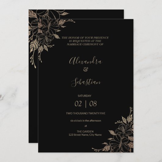 Floral Lines Grass Wedding Invitation Kaart (Voorkant / Achterkant)