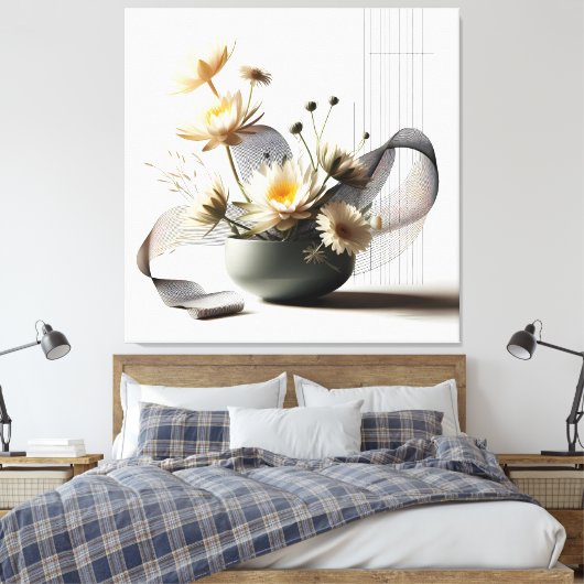Floral Linework Composition Canvas Afdruk (Insitu (Slaapkamer))