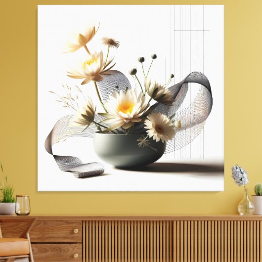 Floral Linework Composition Canvas Afdruk (Insitu (Woonkamer))