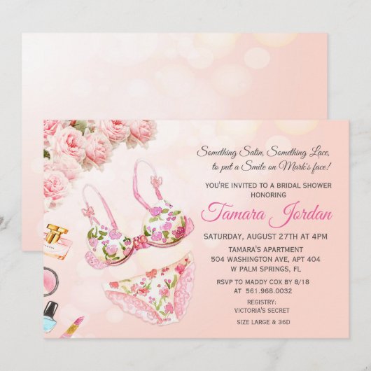 Floral Lingerie Bridal Shower Uitnodiging (Voorkant / Achterkant)
