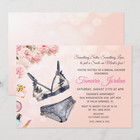 Floral Lingerie Bridal Shower Uitnodiging (Voorkant / Achterkant)