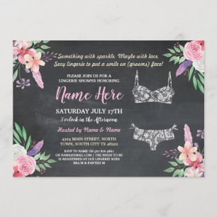 Floral Lingerie Shower Invite Bachelorette Pink Kaart