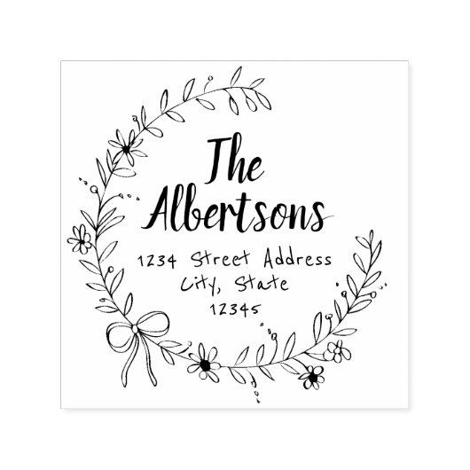 Floral lint krans familienaam retouradres  zelfinktende stempel (Design)