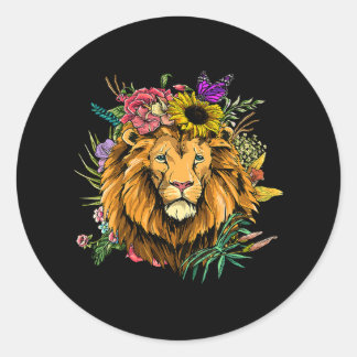 Floral Lion Head Gardening Botanische Plant Vloer Ronde Sticker