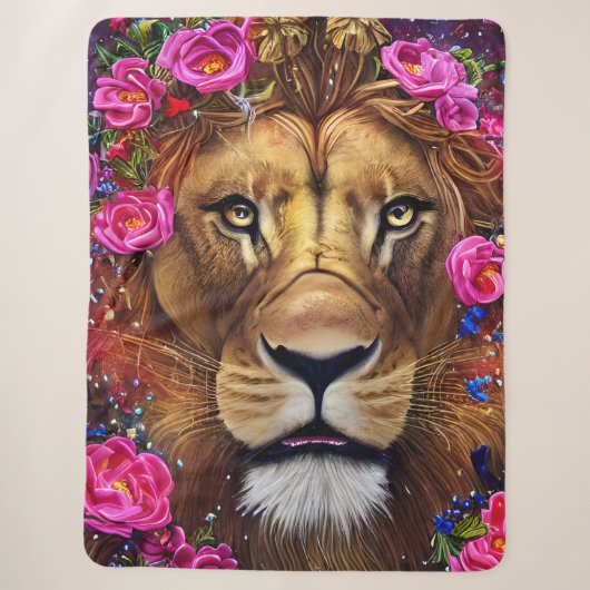 Floral Lion Head Sherpa Deken (Voorkant)