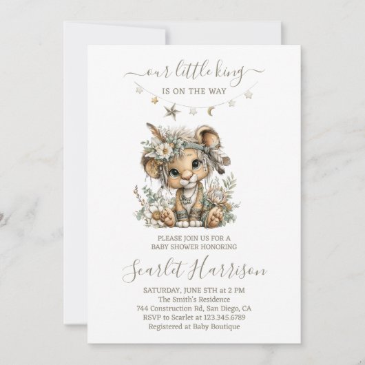 Floral lion king boy Baby Shower Invitation Kaart (Voorkant)