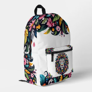 Floral Lion Silhouette Bedrukte Rugzak