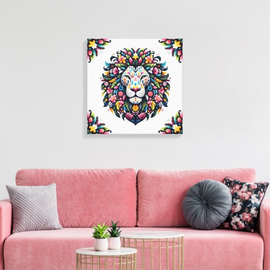 Floral Lion Silhouette Canvas Afdruk (Insitu (Woonkamer))