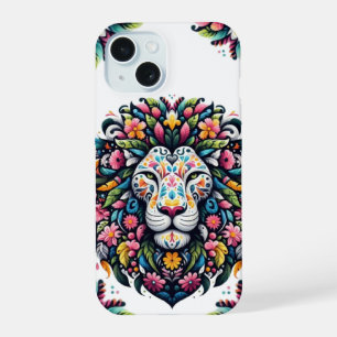 Floral Lion Silhouette iPhone 15 Case