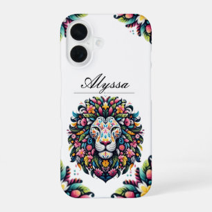Floral Lion Silhouette iPhone 16 Hoesje