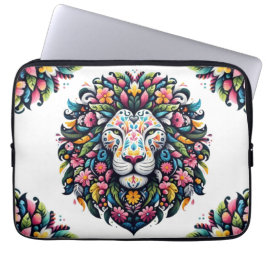 Floral Lion Silhouette Laptop Sleeve