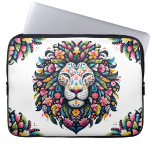 Floral Lion Silhouette Laptop Sleeve