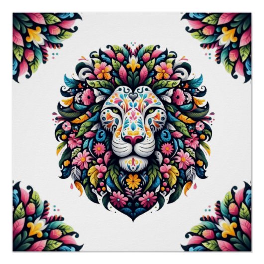 Floral Lion Silhouette Perfect Poster (Voorkant)