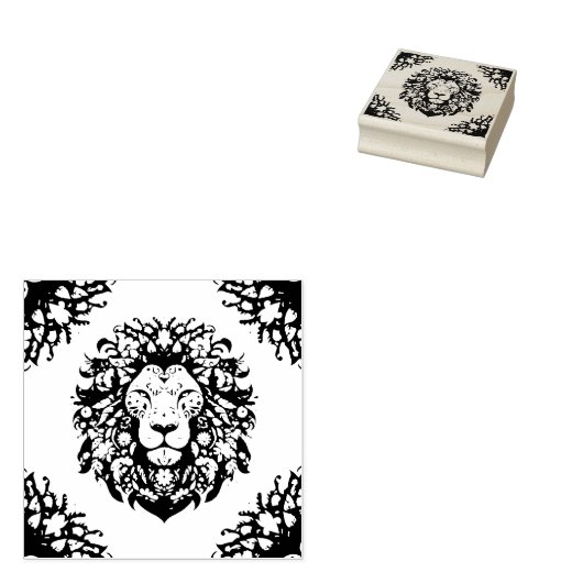 Floral Lion Silhouette Rubberstempel (Gestempeld)