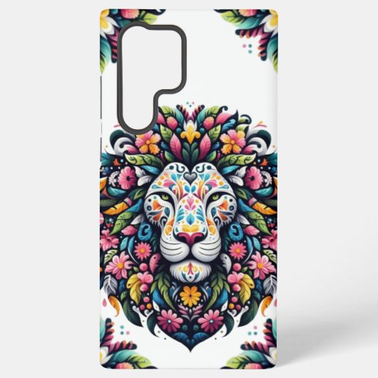 Floral Lion Silhouette Samsung Galaxy Hoesje (Achterkant)