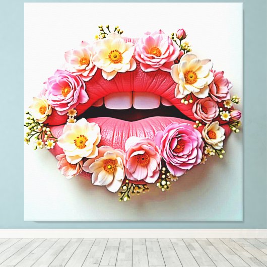 Floral Lips Artistry Canvas Afdruk (Insitu (Houten vloer))