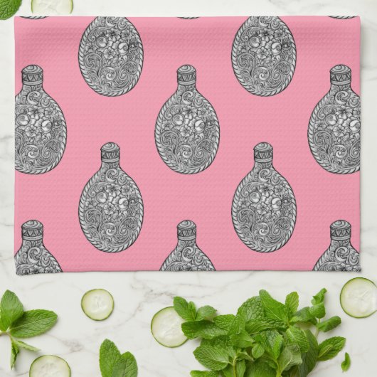 Floral Liquor Flask Pattern Roos Roze handdoek (Gevouwen)
