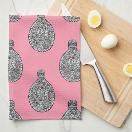 Floral Liquor Flask Pattern Roos Roze handdoek (Quarter Fold)