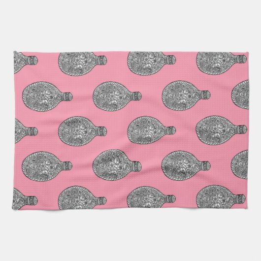 Floral Liquor Flask Pattern Roos Roze handdoek (Horizontaal)