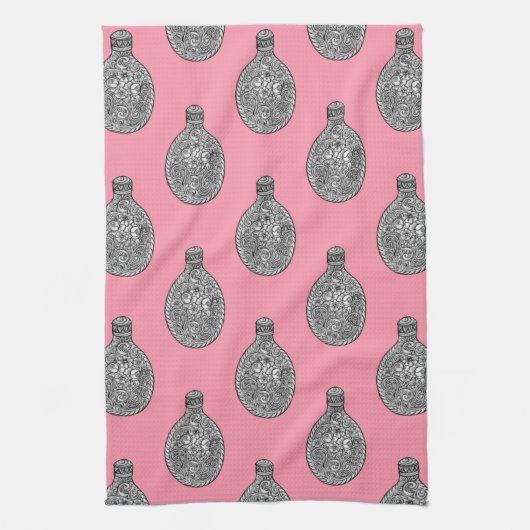 Floral Liquor Flask Pattern Roos Roze handdoek (Verticaal)