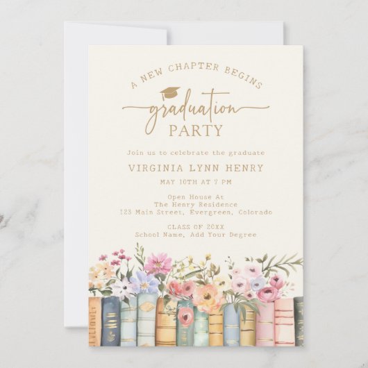 Floral Literary Afstuderen Kaart (Voorkant)