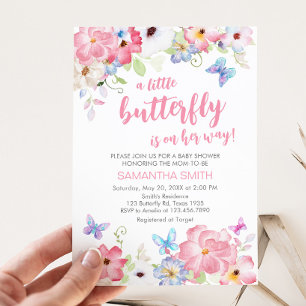 Floral Little Butterfly Baby shower Kaart