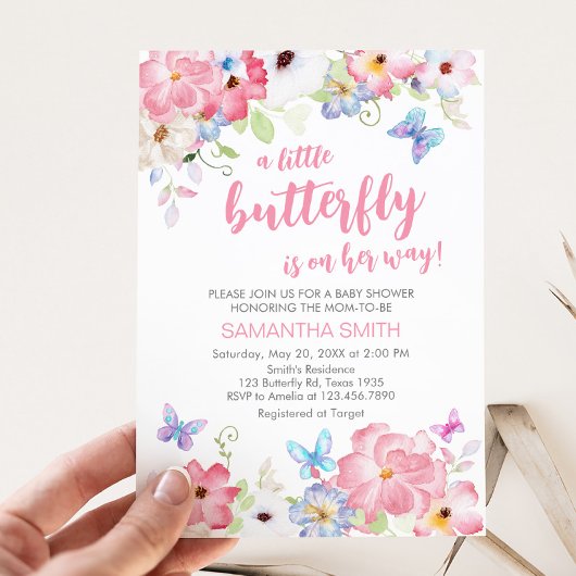 Floral Little Butterfly Baby shower Kaart