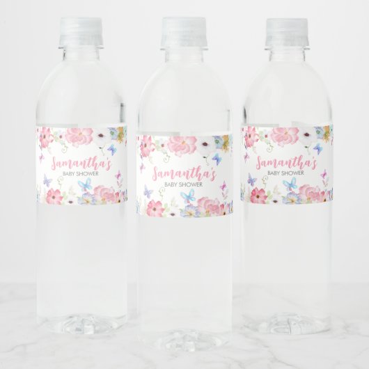 Floral Little Butterfly Baby shower Waterfles Etiket (Flessen)