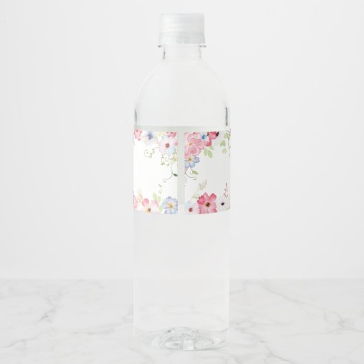 Floral Little Butterfly Baby shower Waterfles Etiket (Achterkant)