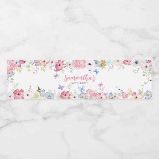 Floral Little Butterfly Baby shower Waterfles Etiket (Enkel label)