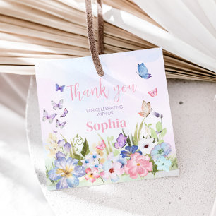 Floral Little Butterfly Verjaardag Party Square Bedankjes Labels
