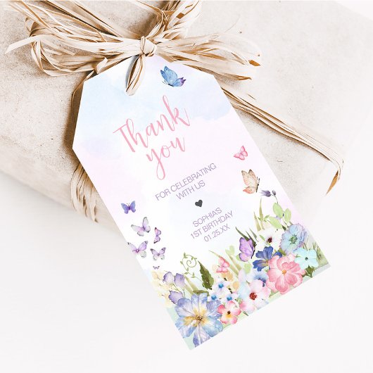 Floral Little Butterfly Verjaardagsfeest Favoriet  Cadeaulabel