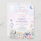 Floral Little Butterfly Verjaardagsfeestje Kaart (Voorkant)