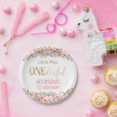 Floral Little Miss Onederful First Birthday  Papieren Bordje (Feest)