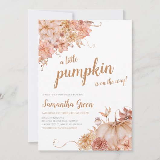 Floral Little Pumpkin-Baby shower Kaart (Voorkant)