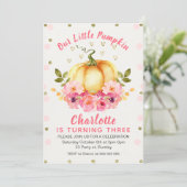 Floral Little Pumpkin Birthday Invitation Kaart (Staand voorkant)