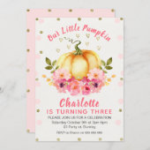 Floral Little Pumpkin Birthday Invitation Kaart (Voorkant / Achterkant)