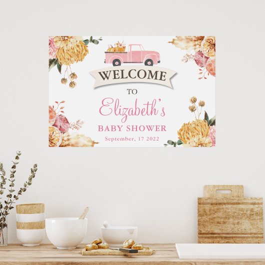 Floral Little PUMPKIN GIRL Baby shower Welkom Poster (Keuken)