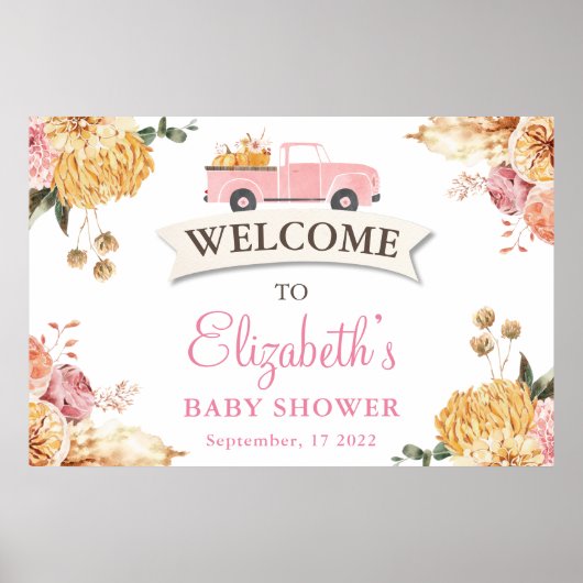 Floral Little PUMPKIN GIRL Baby shower Welkom Poster (Voorkant)