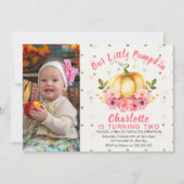 Floral Little Pumpkin Photo Birthday Invitation Kaart (Voorkant)