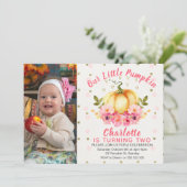 Floral Little Pumpkin Photo Birthday Invitation Kaart (Staand voorkant)
